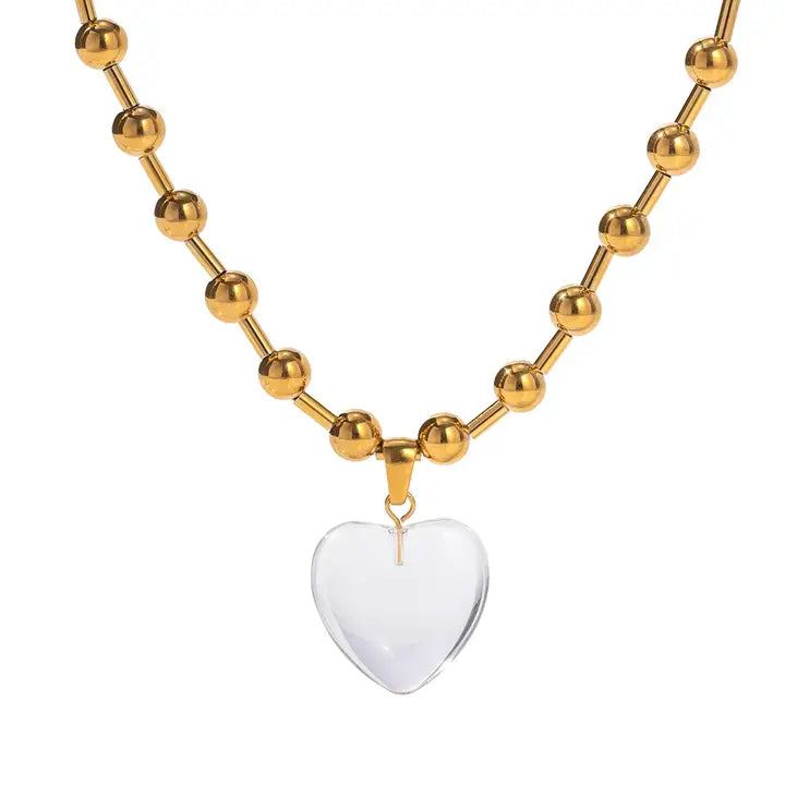 Clear Glass Heart Necklace