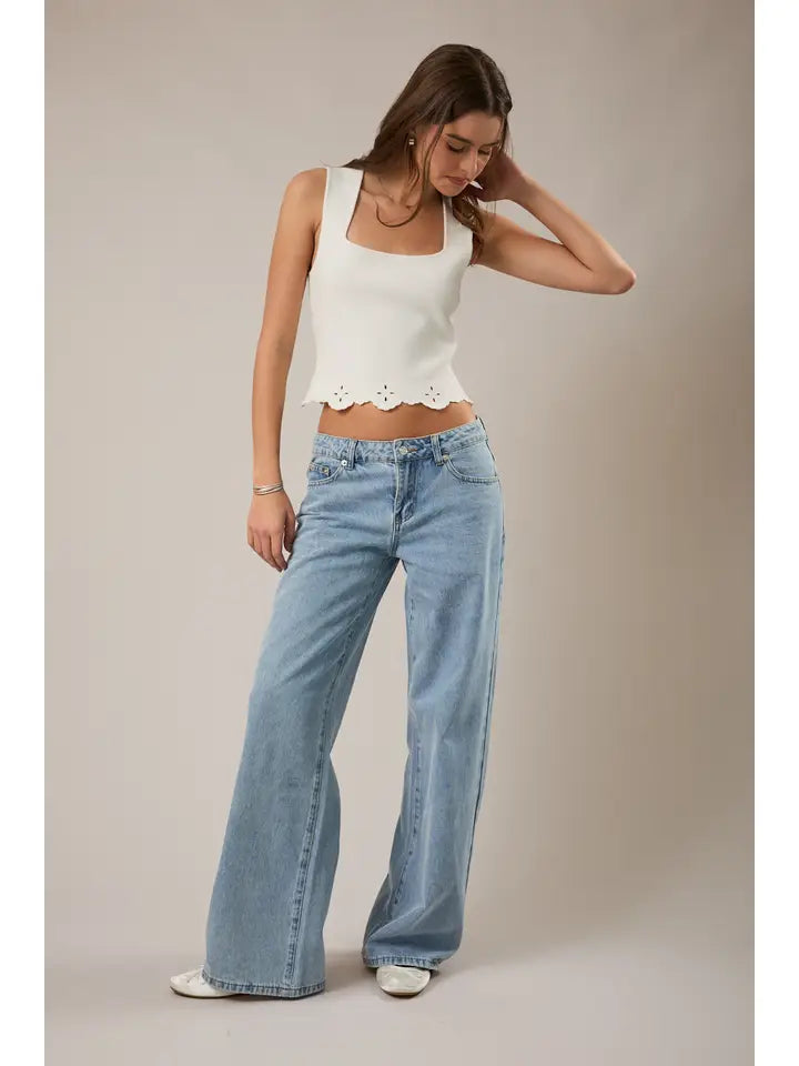Eyelet Detail Scallop Hem Top
