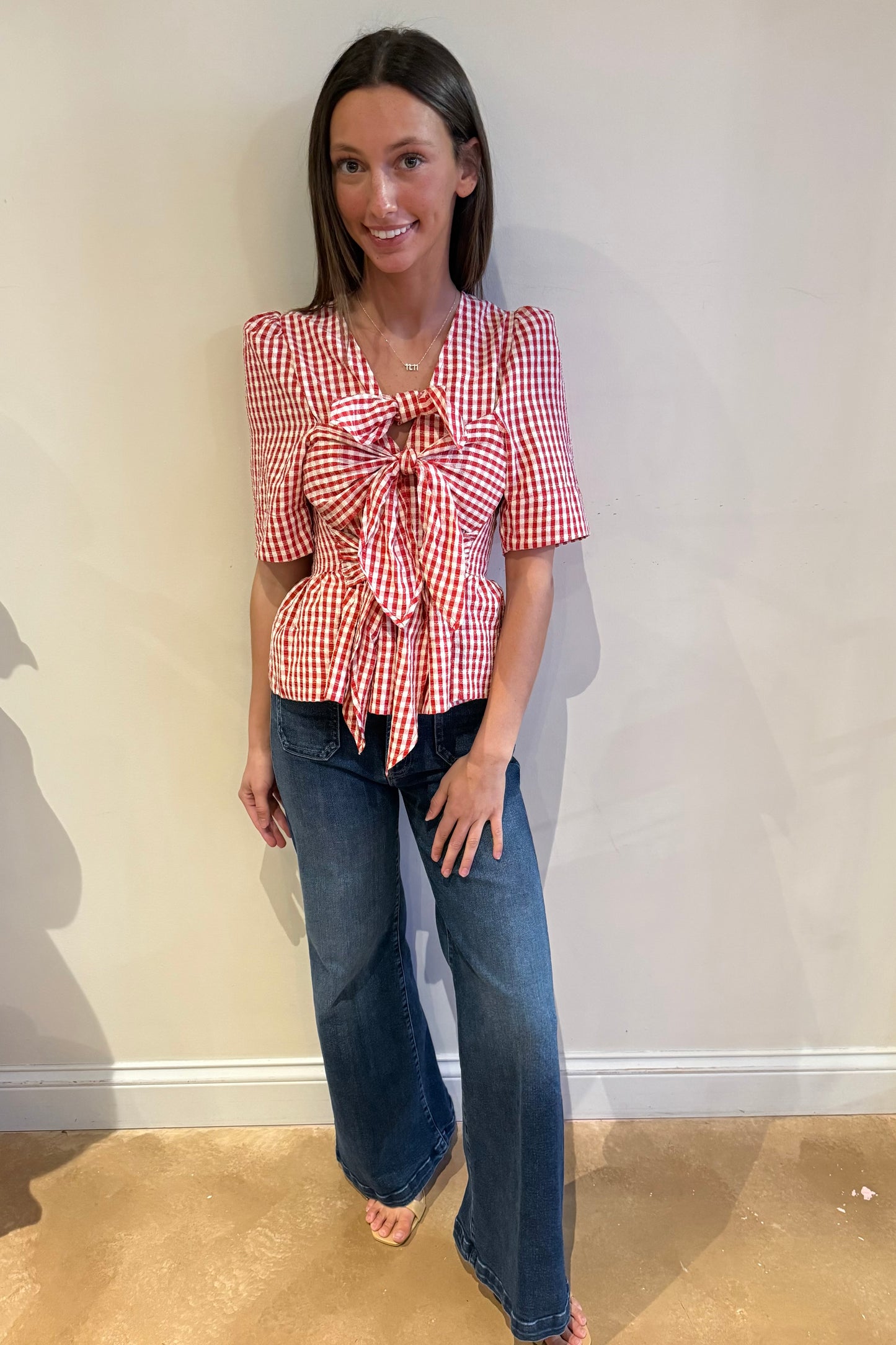 Gingham Peplum Top