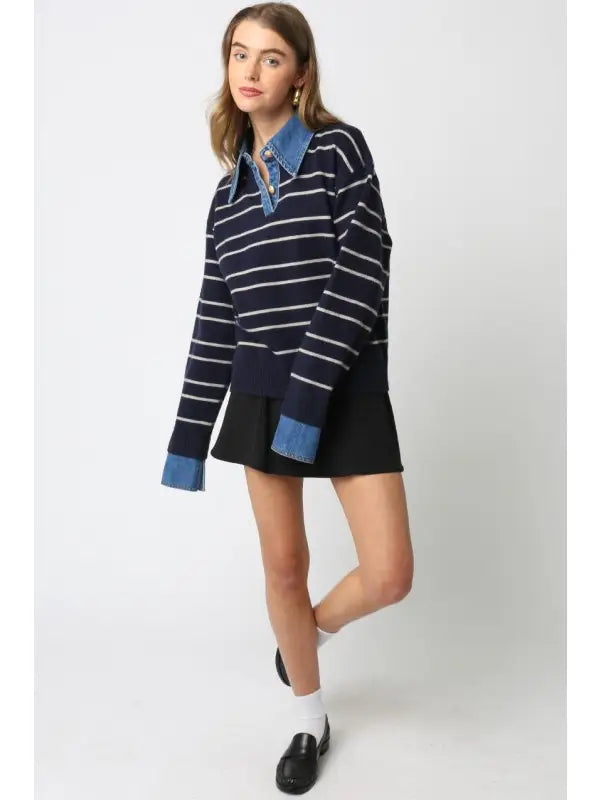 Sofia Stripe Denim Combo Top