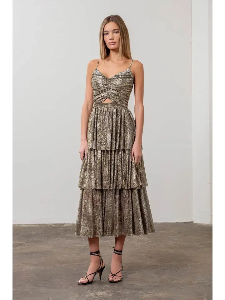 Golden Tiered Maxi Dress – Klutch