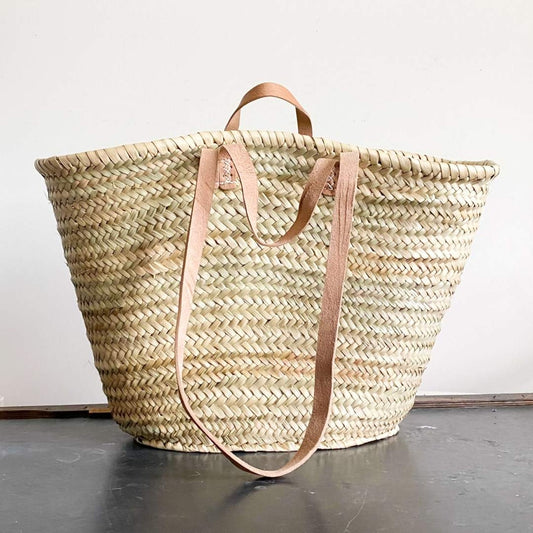 Straw Beach Bag w/Leather Handle