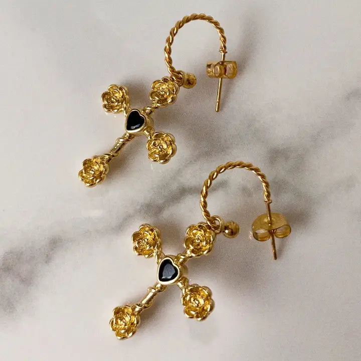Dahlia Rose Cross Hoops
