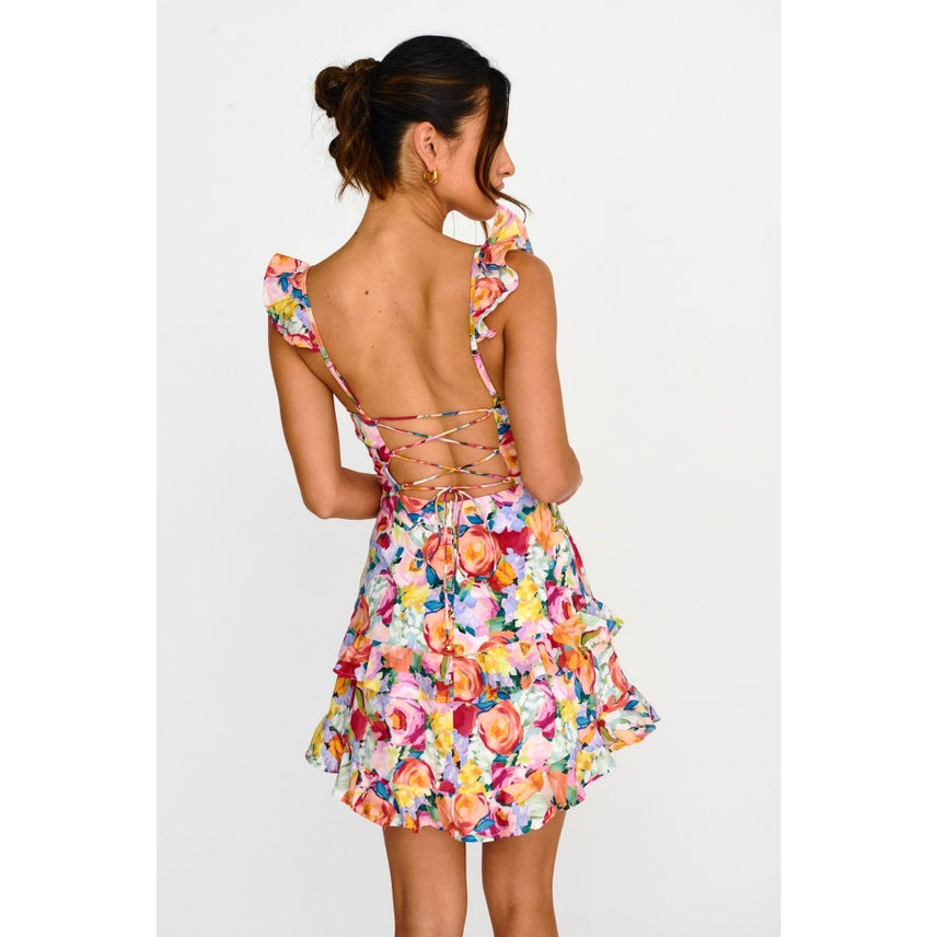 Floral Print Tiered Frill Mini Dress
