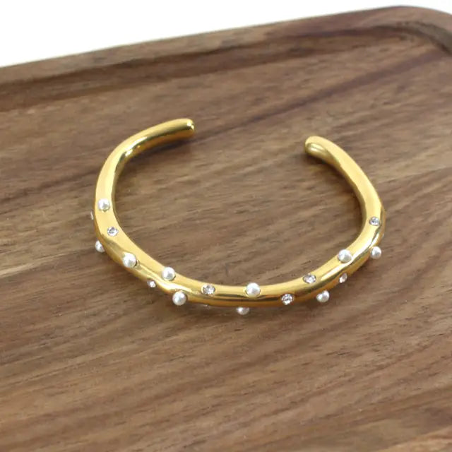 Pearl & Rhinestone Cuff Bangle