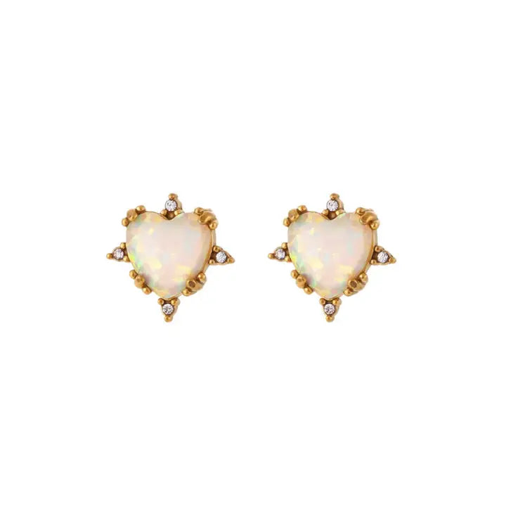 Cosette Opal Heart Studs