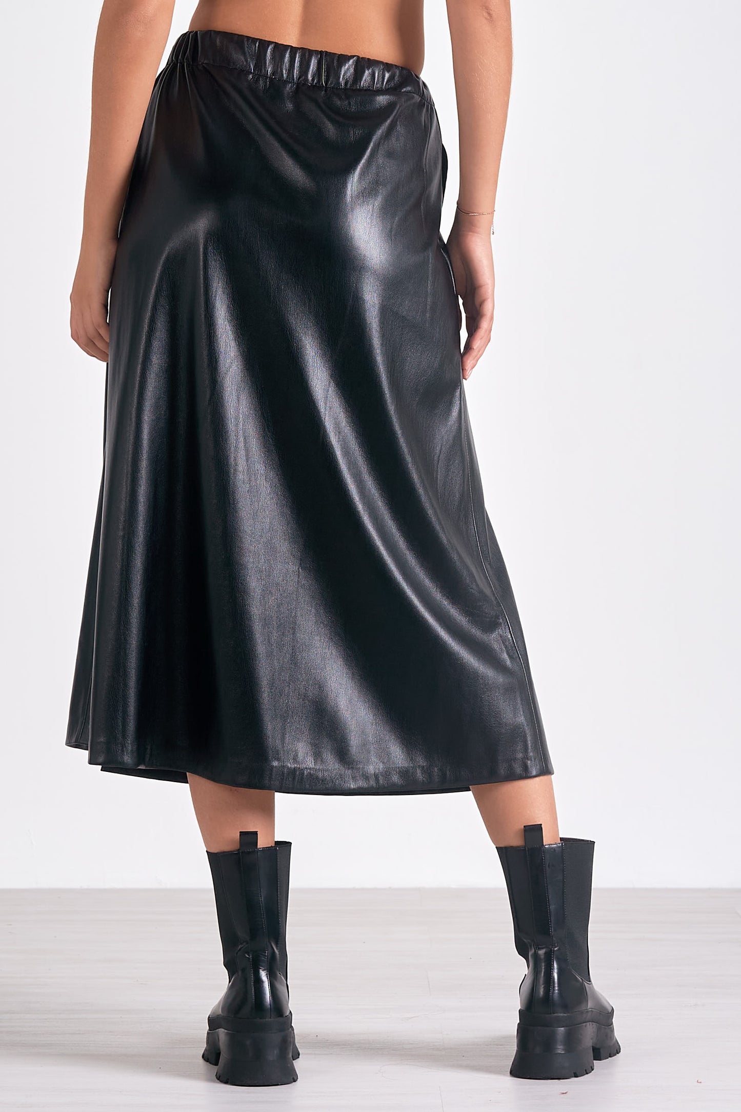 Drawstring Midi Leather Skirt