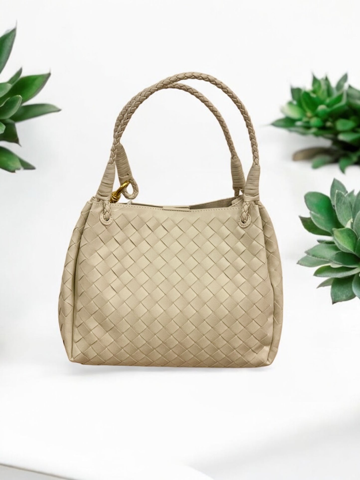 Cream Woven Shoulder Bag