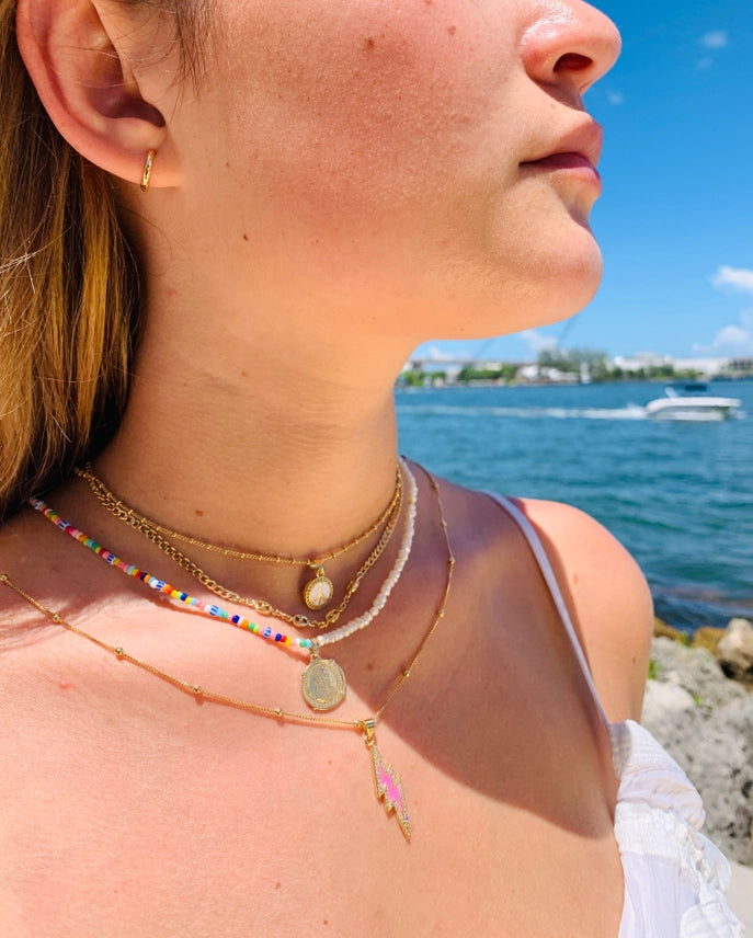 Gold Filled Coin Beaded Pearl Necklace