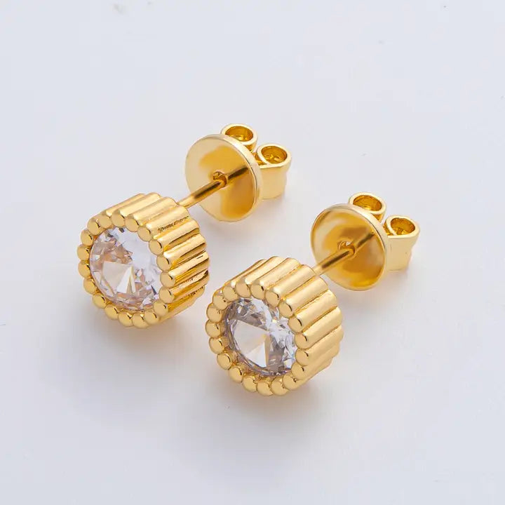 Ribbed Round Stud Earrings