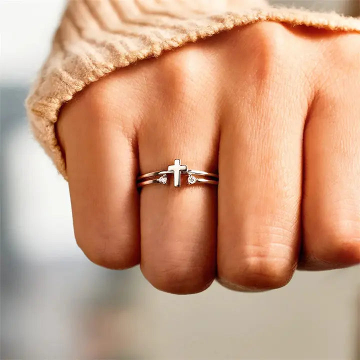 Cross Double Row Stacking Band Ring