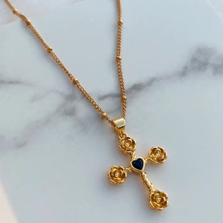Dahlia Rose Cross Necklace
