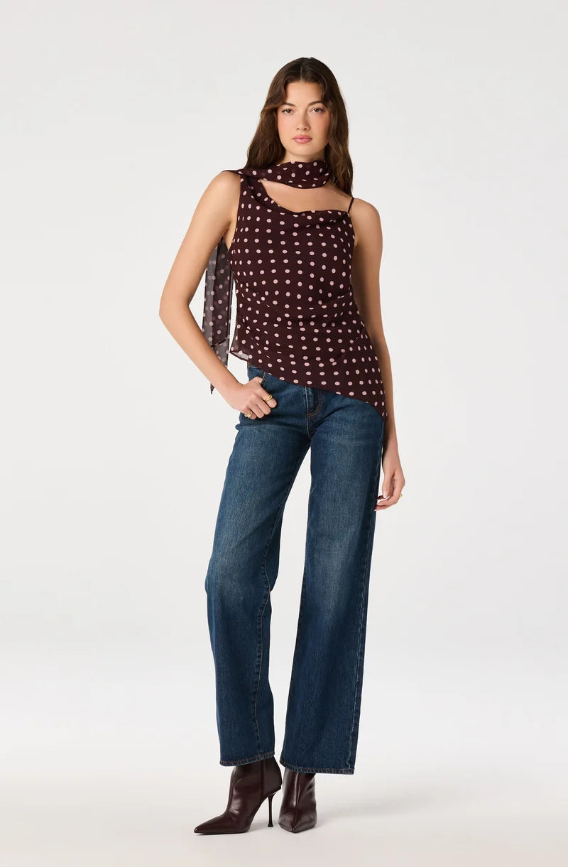 Adrie Polka Dot Scarf Top