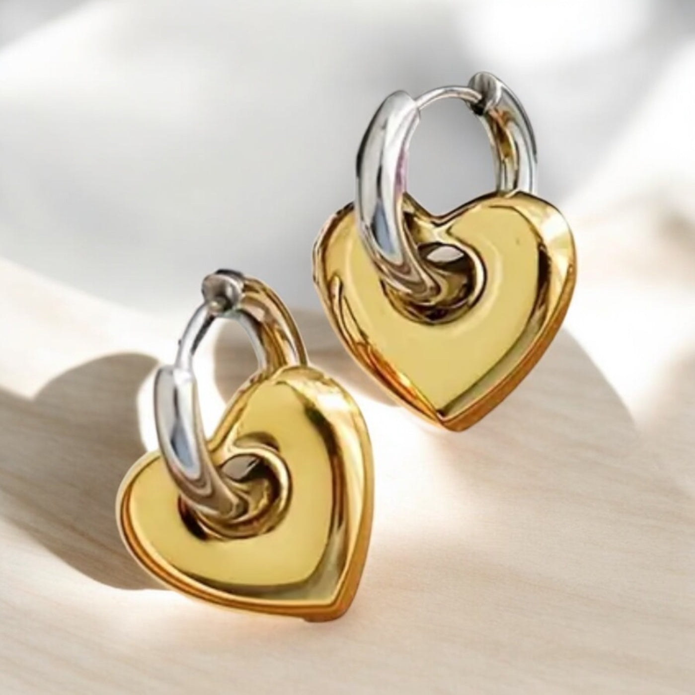 Two Tone Heart Huggie