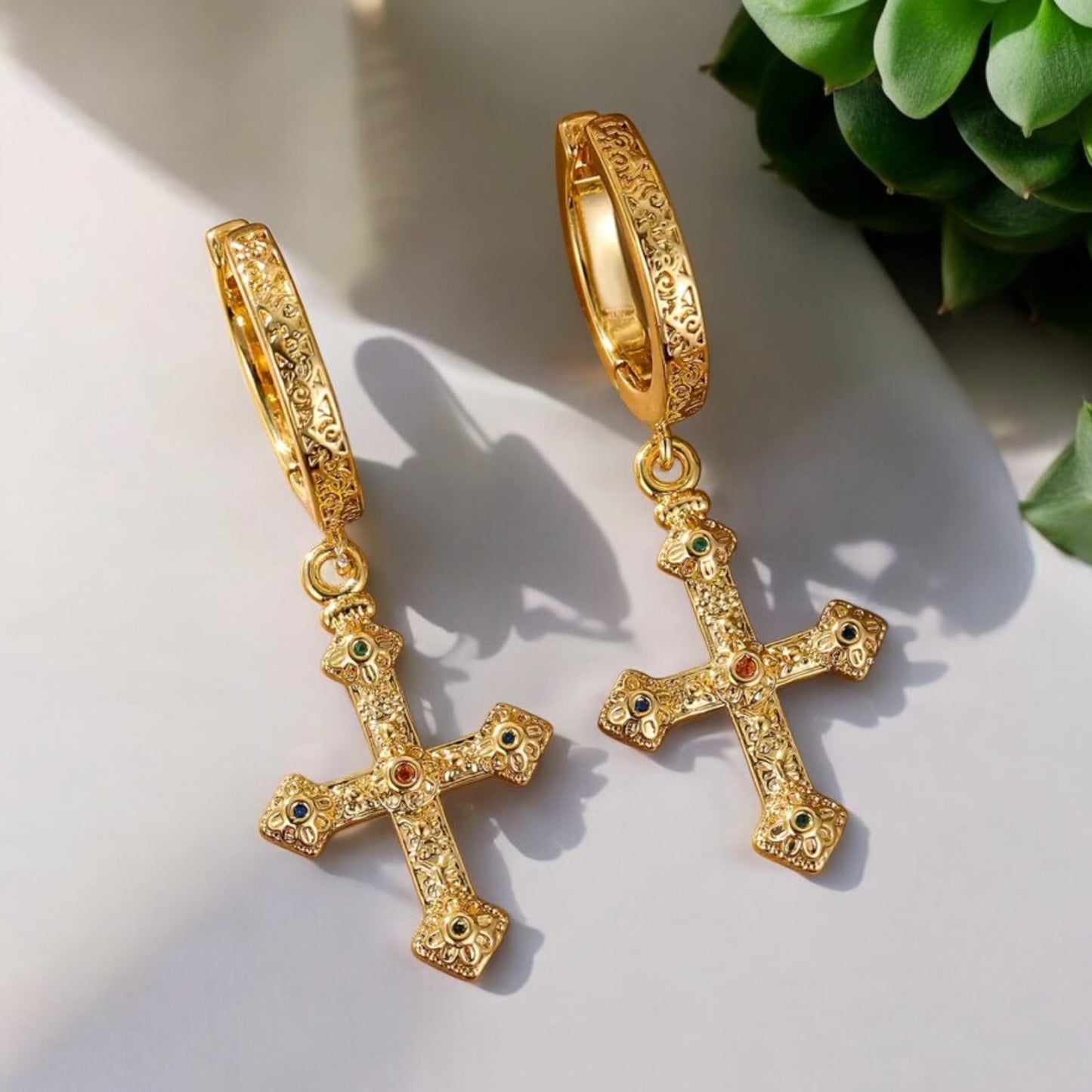 Huggie Cross Hoop Earrings