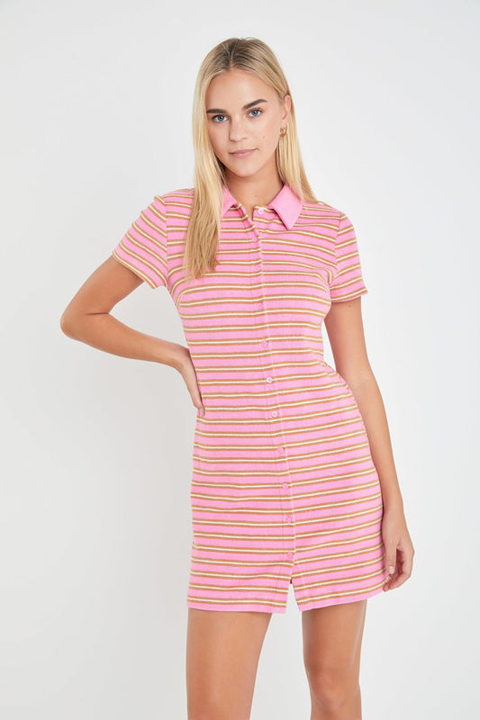Terry Striped Polo Dress
