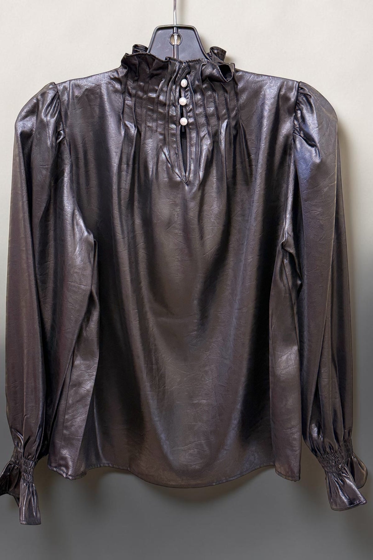 Pintuck High Neck Blouse