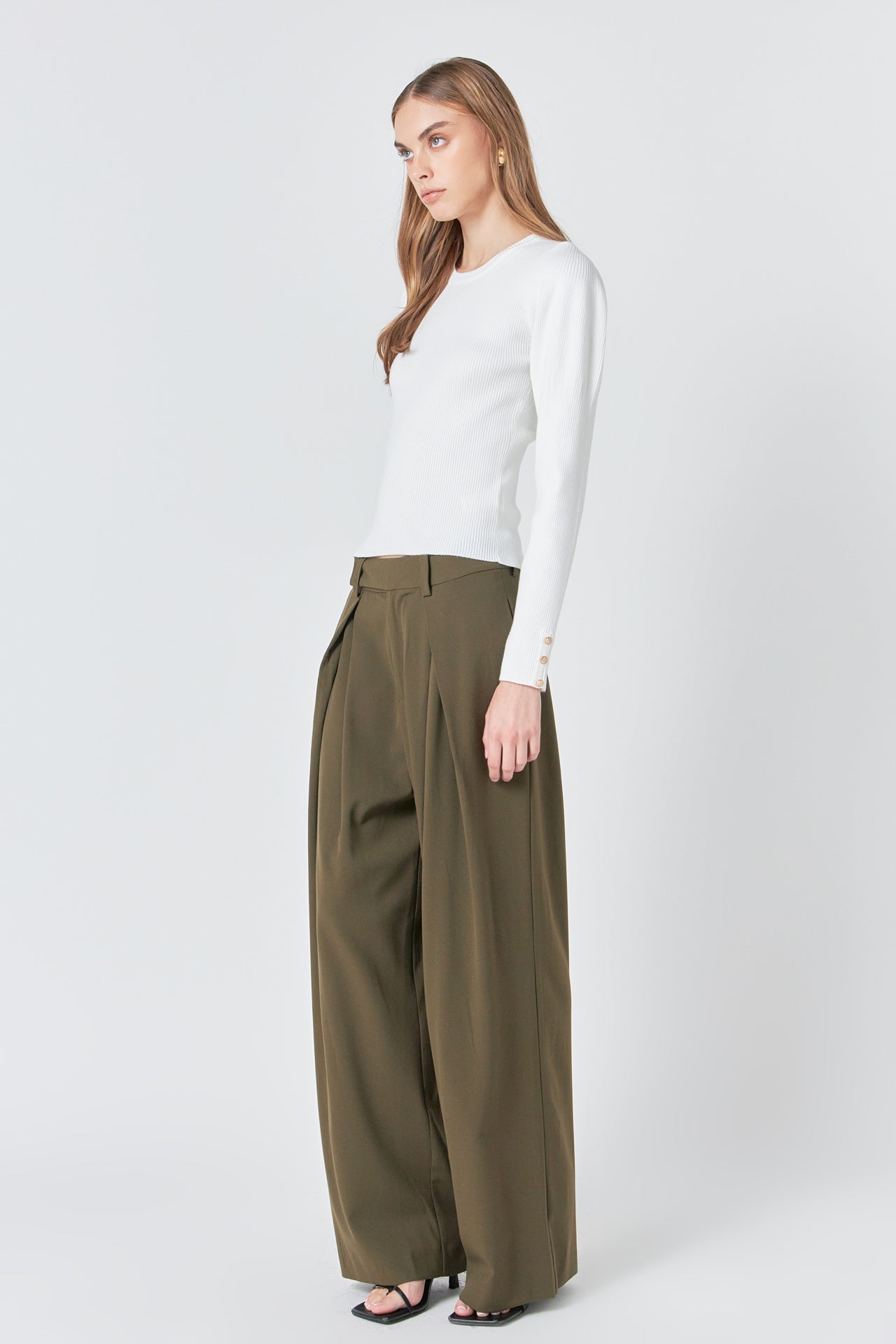 Gold Button Puff Sleeve Sweater