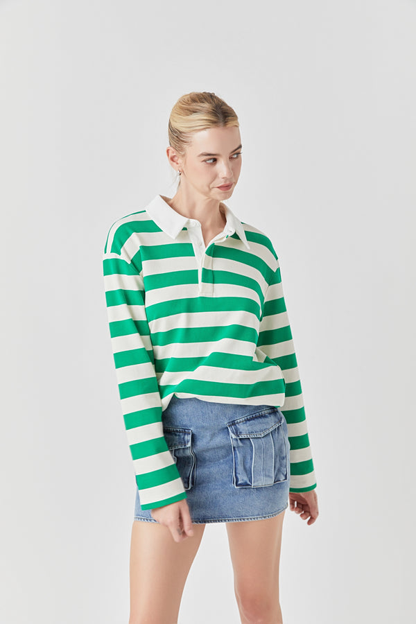 Stripe Terry Collar Sweatshirt