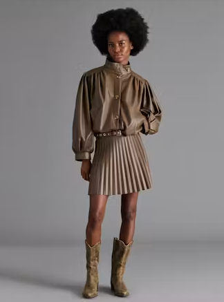 Isha Faux Leather Belted Skirt