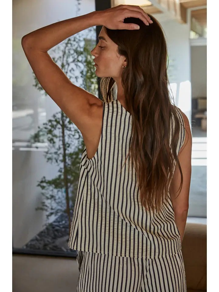 Striped Front Tie Top