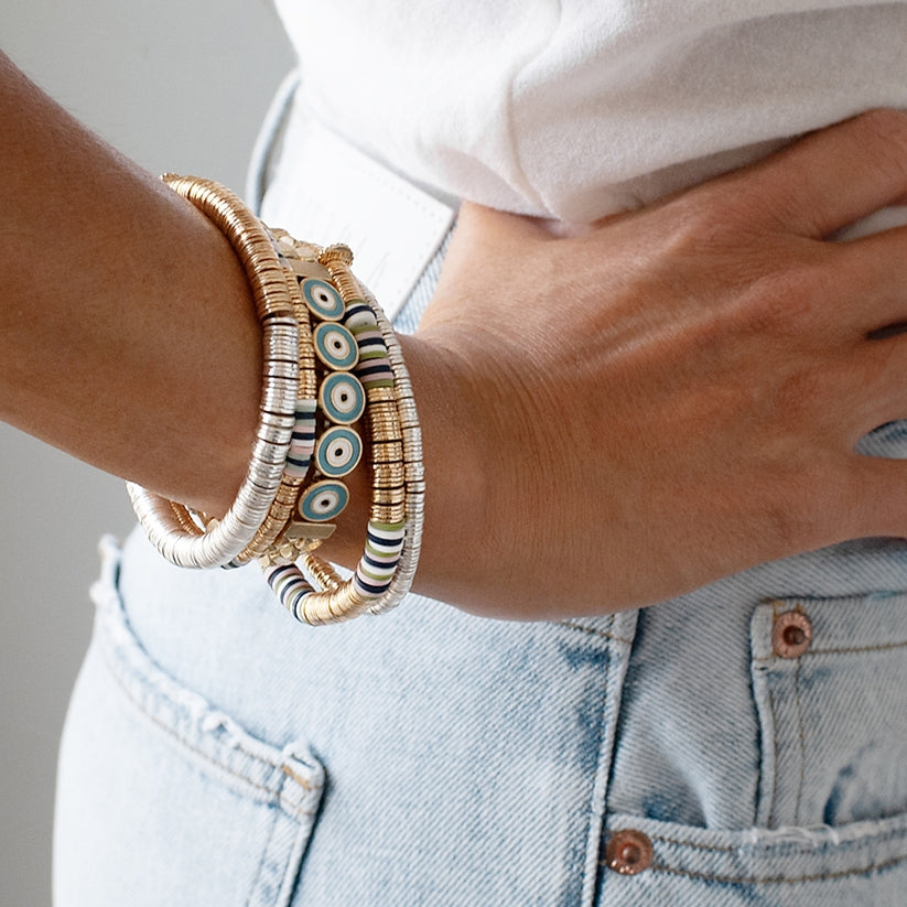 Heishi & Metal Disc Stretch Bracelet