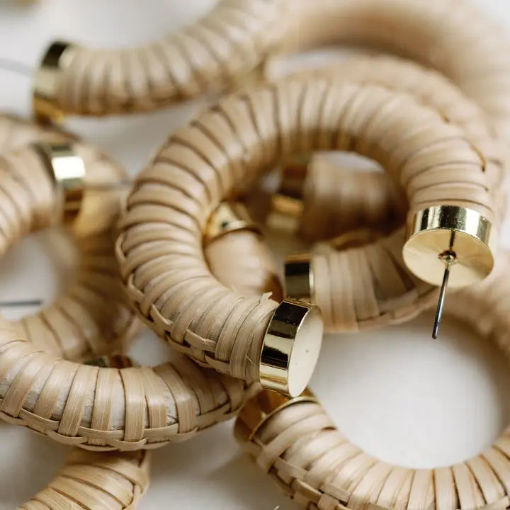 Rattan Wrapped Hoop Earrings