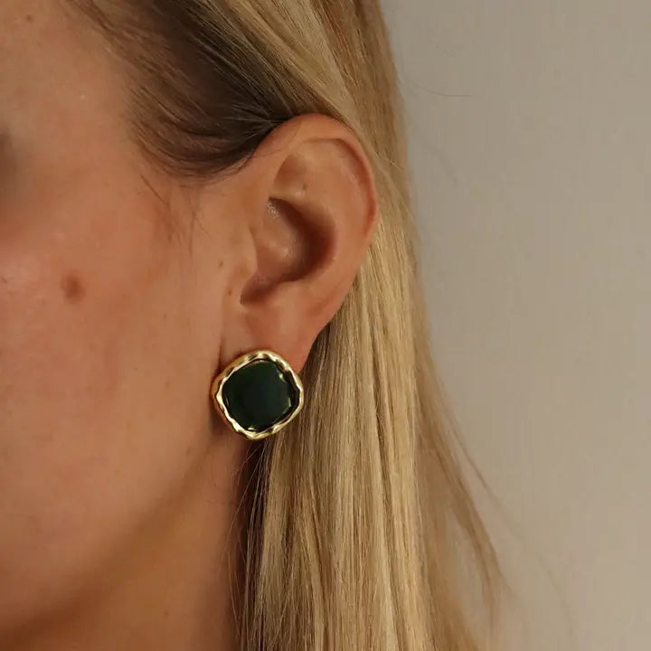 Bezel Gem Stud Earrings