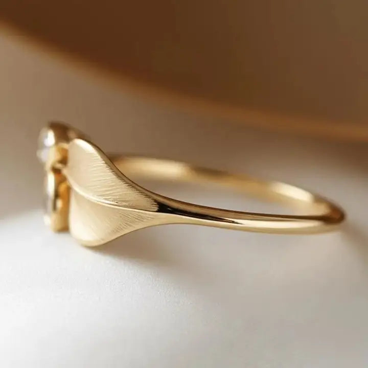 Satin Brushed Leaf Cz Ring