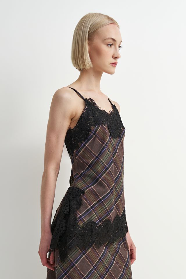 Plaid Lace Detail Tank