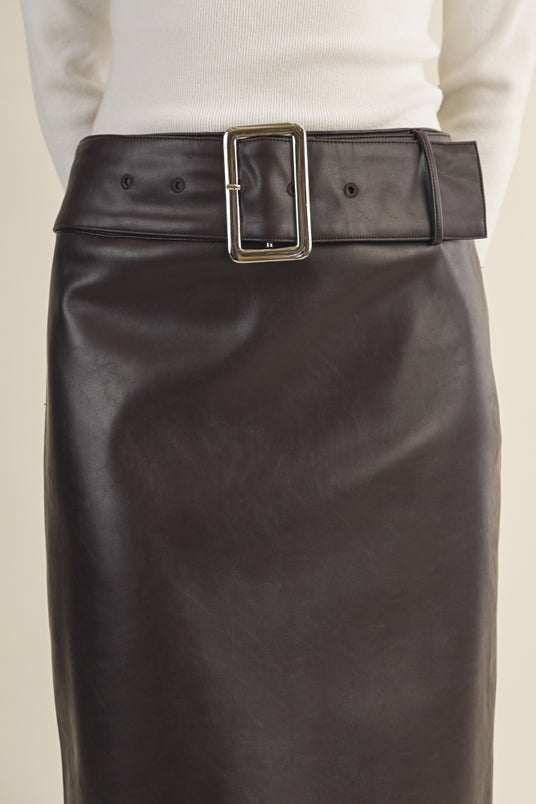 Buckle Up Belted Midi Skirt
