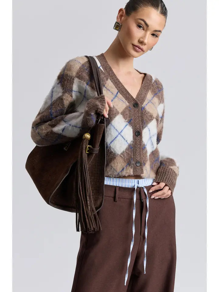Brushed Argyle Cropped Cardi