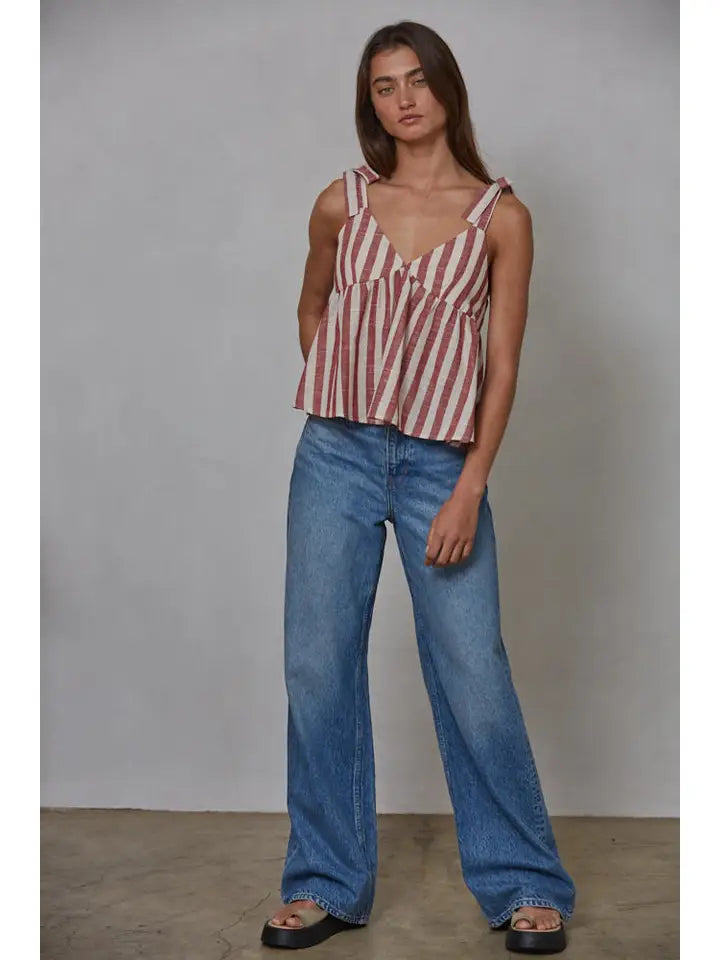 Stripe Shoulder Tie Tank