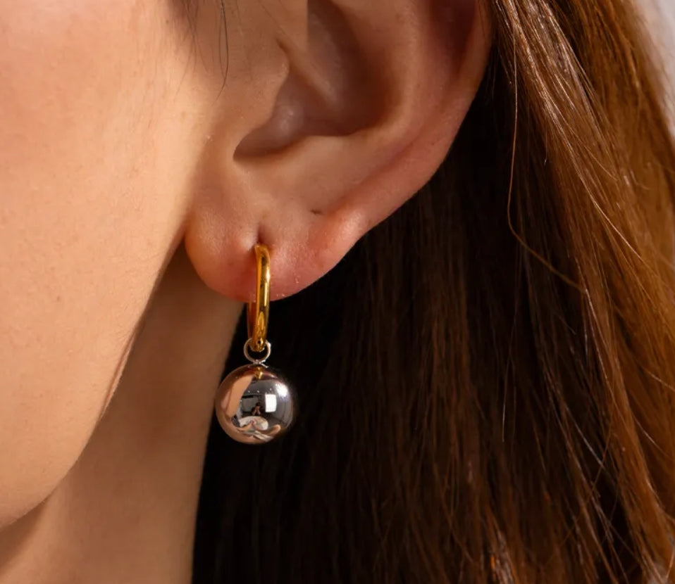 Hoopla Charm Ball 2 Tone Hoop Earring