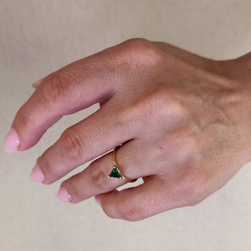 Trillion Emerald Solitaire Ring