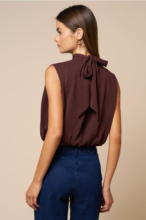 Draped Chiffon Mock Neck Top