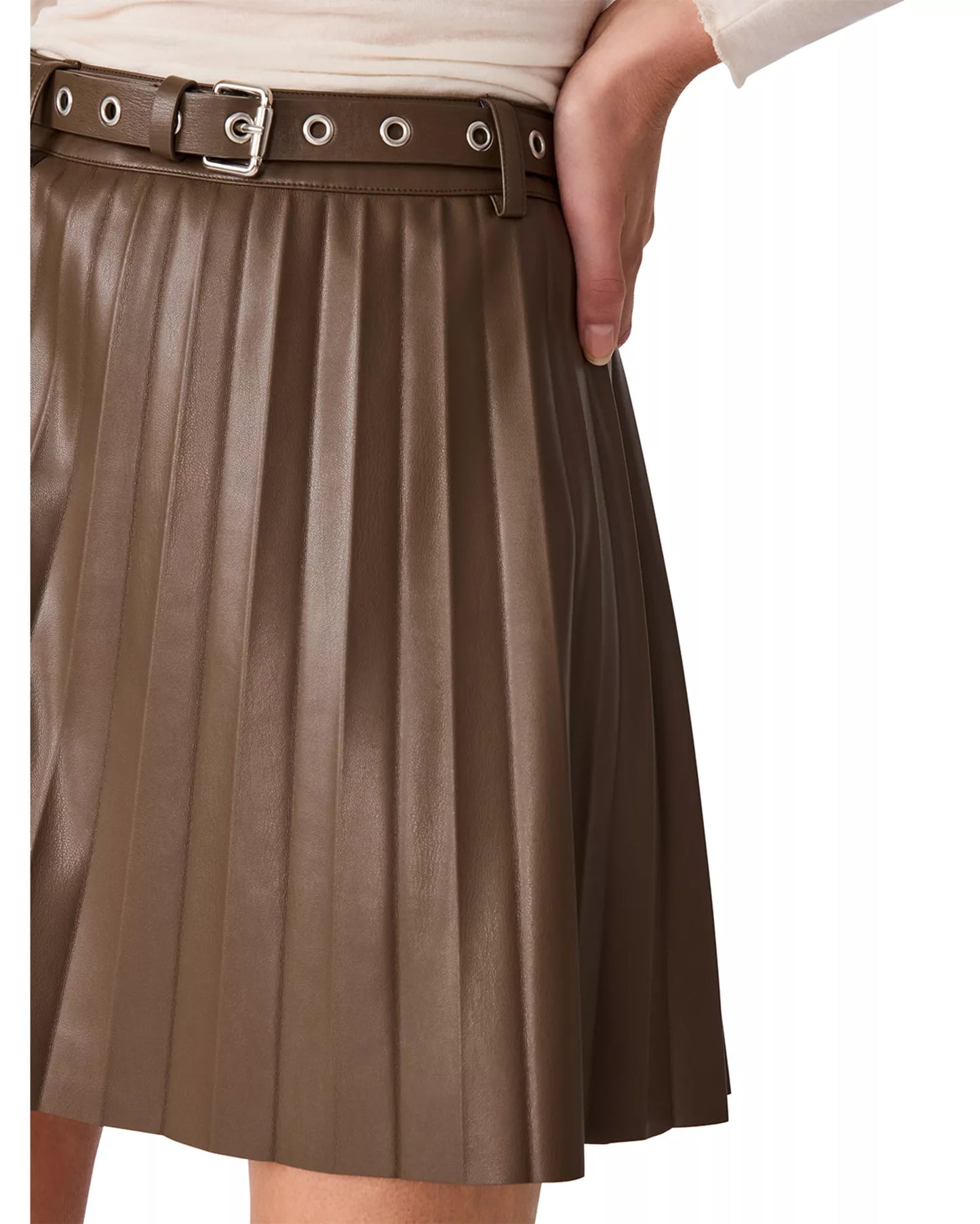 Isha Faux Leather Belted Skirt