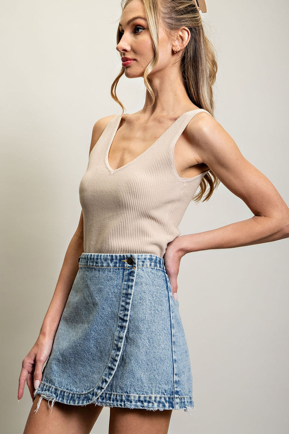 Denim Wrap Mini Skirt