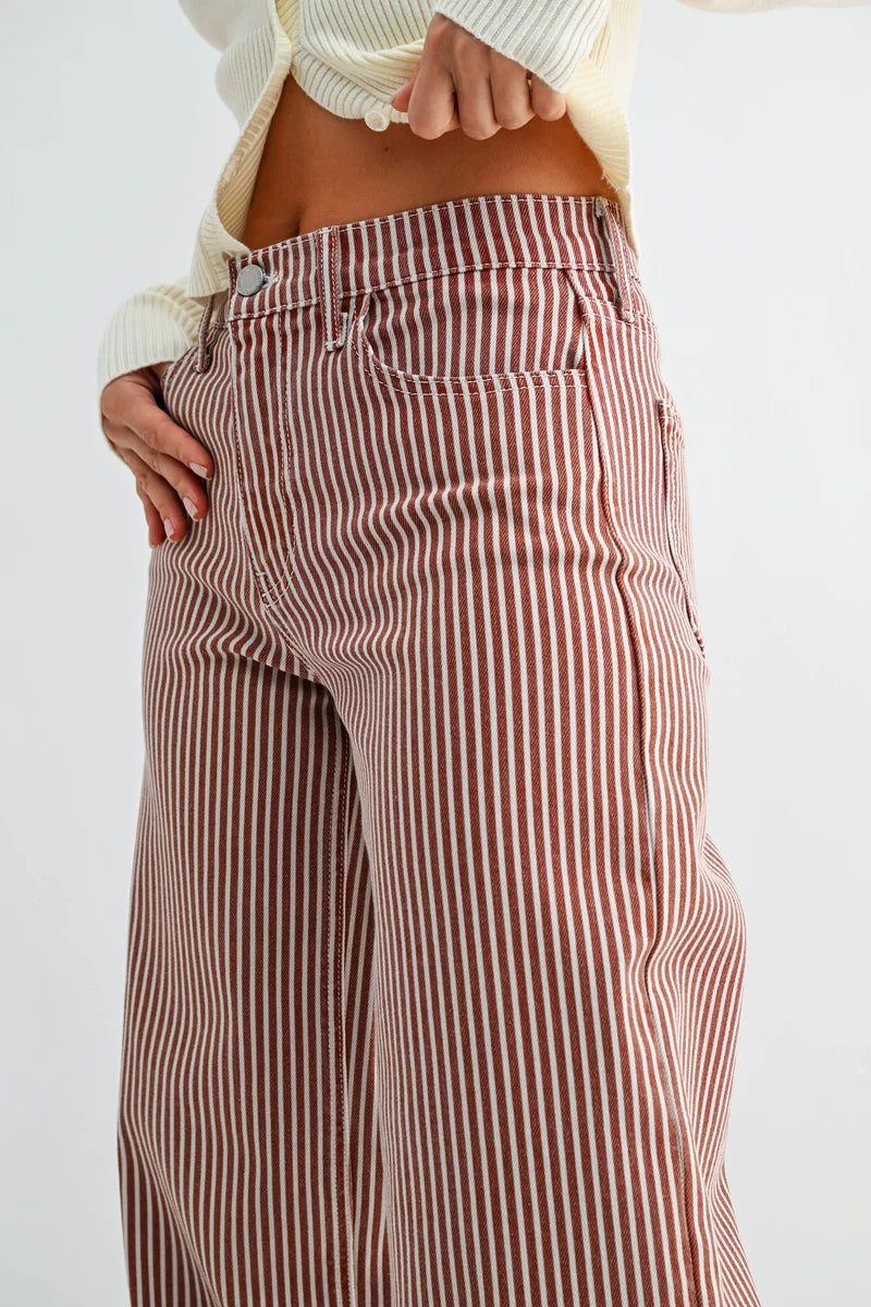 Spiced Brown Stripe Wide Leg