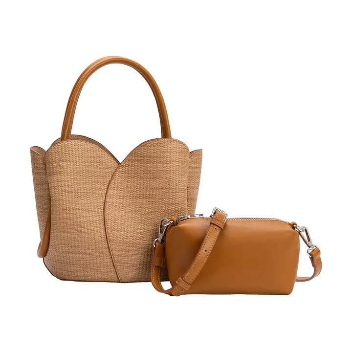 Tulip Raffia Top Handle Bag