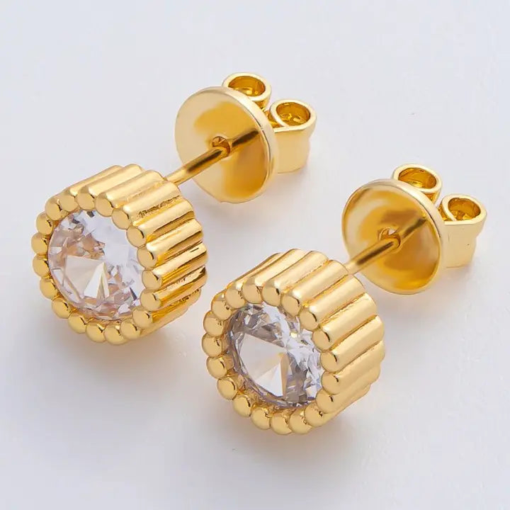 Ribbed Round Stud Earrings
