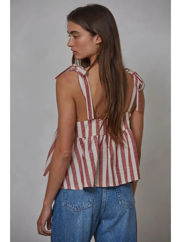 Stripe Shoulder Tie Tank