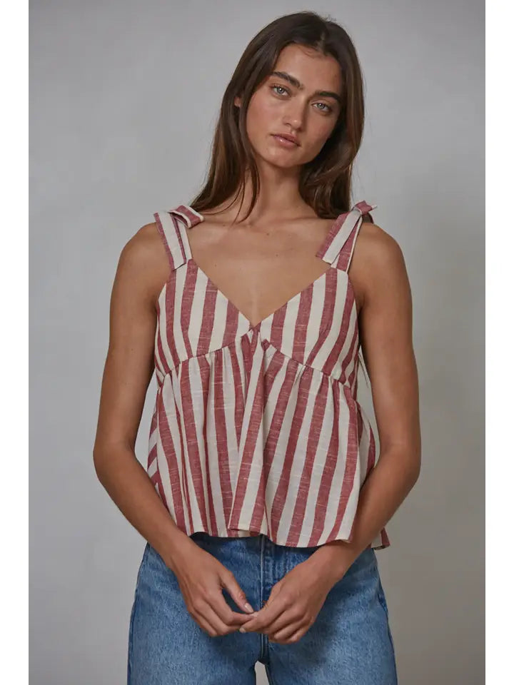 Stripe Shoulder Tie Tank