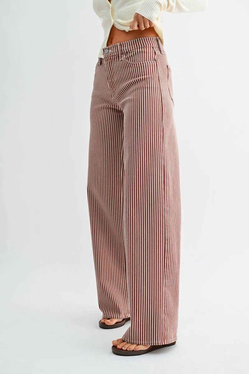 Spiced Brown Stripe Wide Leg