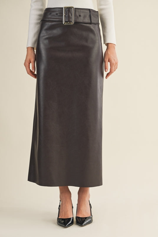 Buckle Up Belted Midi Skirt