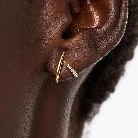Gold Sculptural Spiral Cz Pavé Hoop Earrings