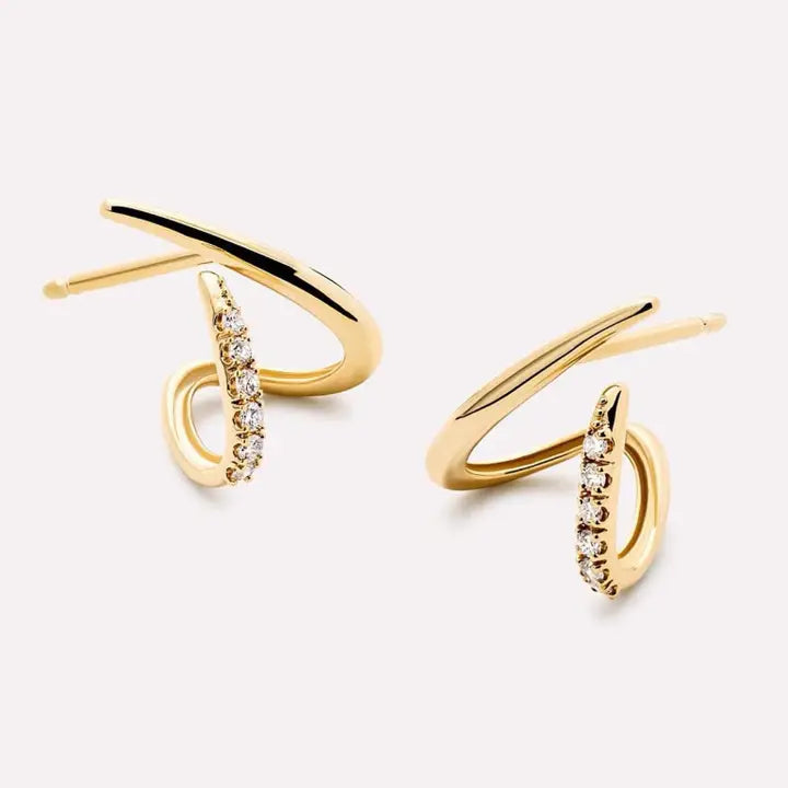 Gold Sculptural Spiral Cz Pavé Hoop Earrings