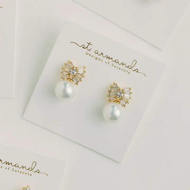 Stud Pearl Bow Earrings