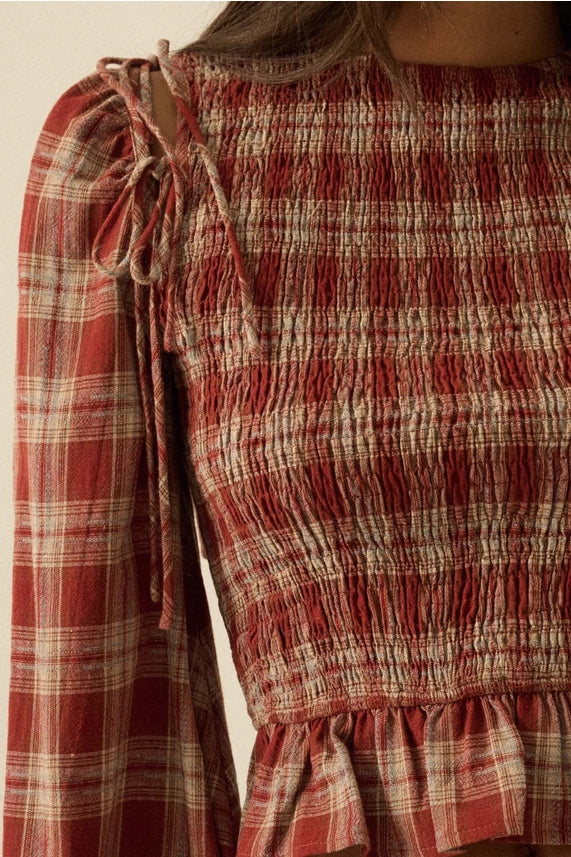 Harvest Plaid Scrunch Top