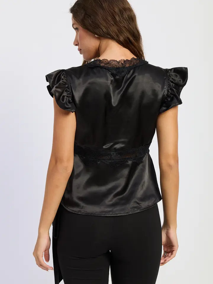 Lexi Lace Trim Satin Top